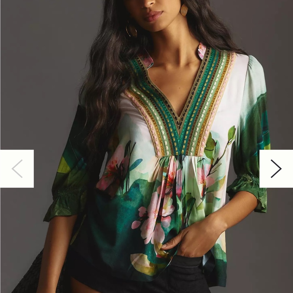 ISO Anthropologie Bl-nk London Dark Green Stephanie Top in Large